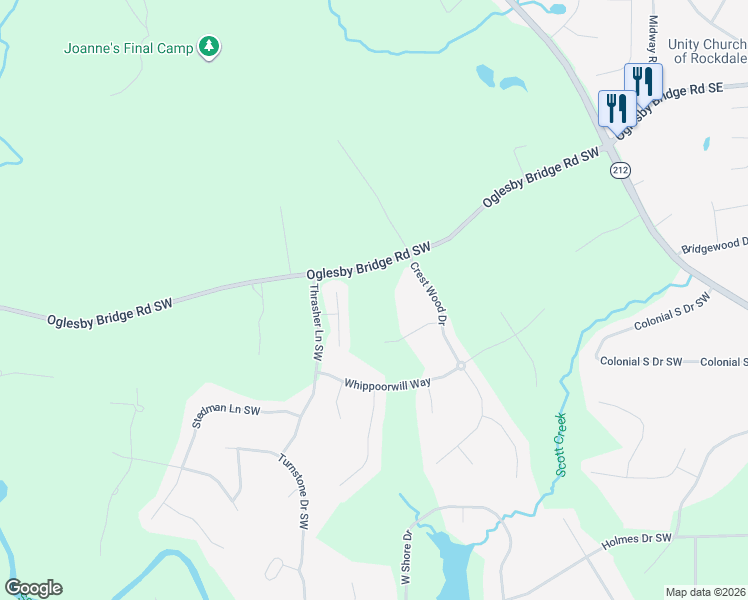 map of restaurants, bars, coffee shops, grocery stores, and more near 2213 Crescent Walk in Conyers