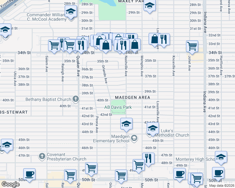map of restaurants, bars, coffee shops, grocery stores, and more near 4006 40th Street in Lubbock