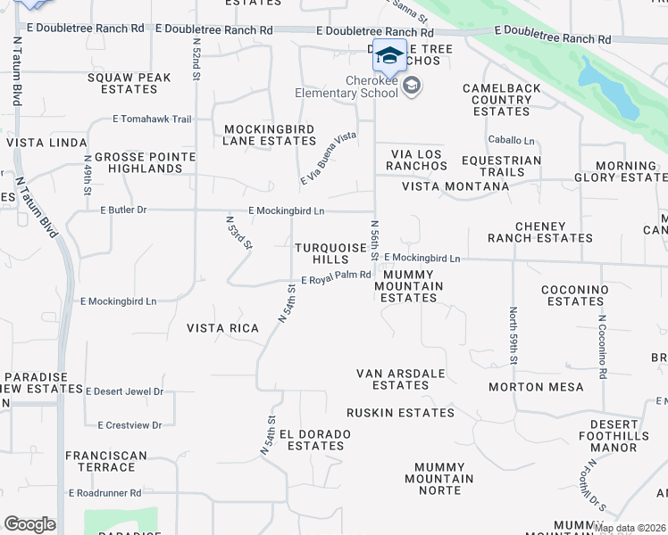 map of restaurants, bars, coffee shops, grocery stores, and more near 5436 East Royal Palm Road in Paradise Valley