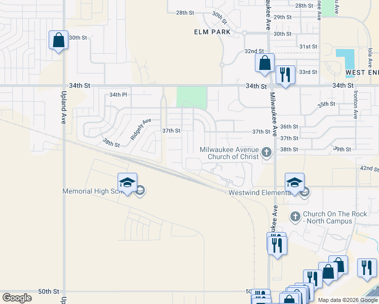 map of restaurants, bars, coffee shops, grocery stores, and more near 6806 43rd Street in Lubbock