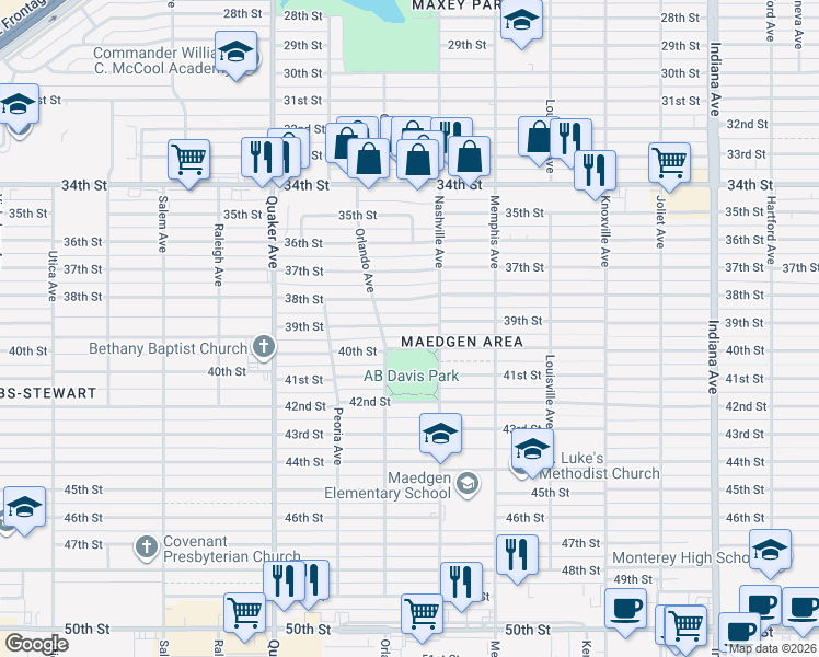 map of restaurants, bars, coffee shops, grocery stores, and more near 4006 40th Street in Lubbock