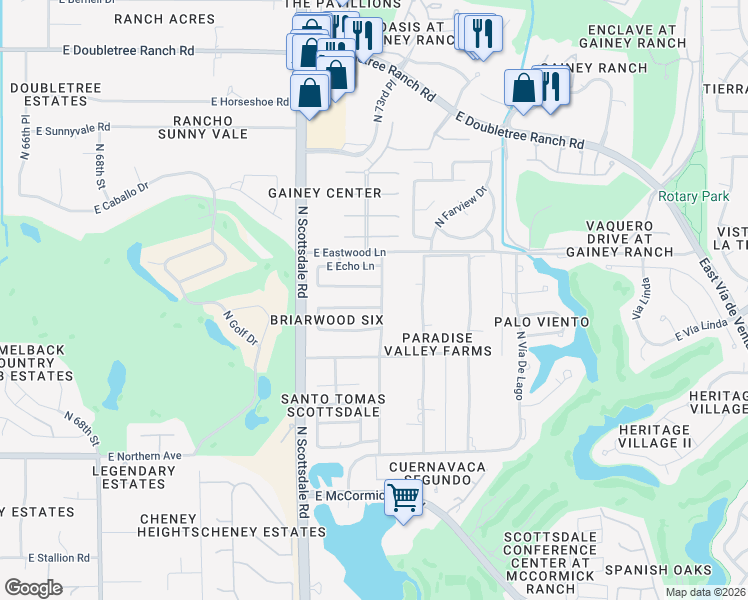 map of restaurants, bars, coffee shops, grocery stores, and more near 8310 North 73rd Place in Scottsdale