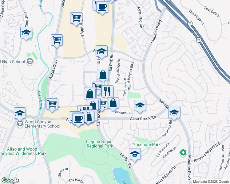 map of restaurants, bars, coffee shops, grocery stores, and more near 27841 Avenida Armijo in Laguna Niguel