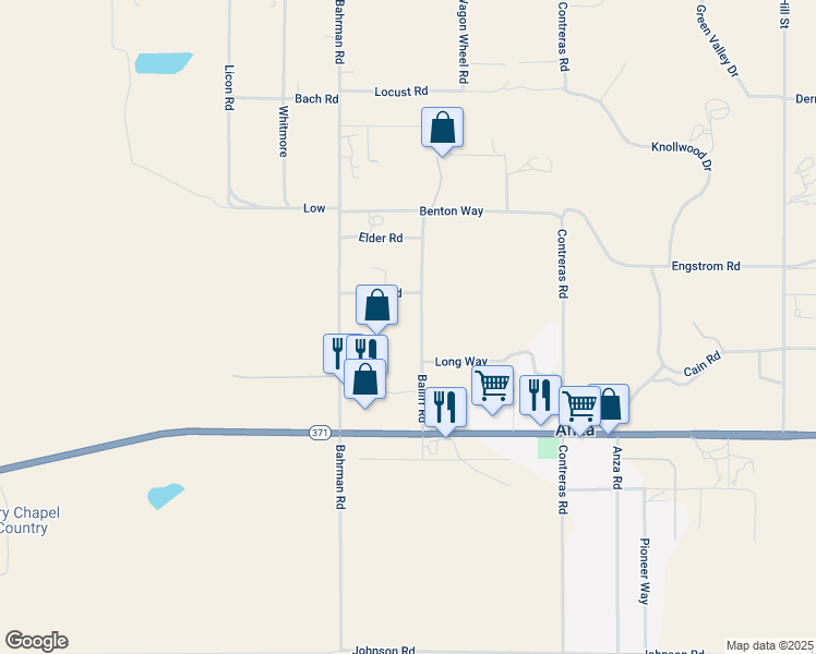 map of restaurants, bars, coffee shops, grocery stores, and more near 38757 Bailiff Road in Anza