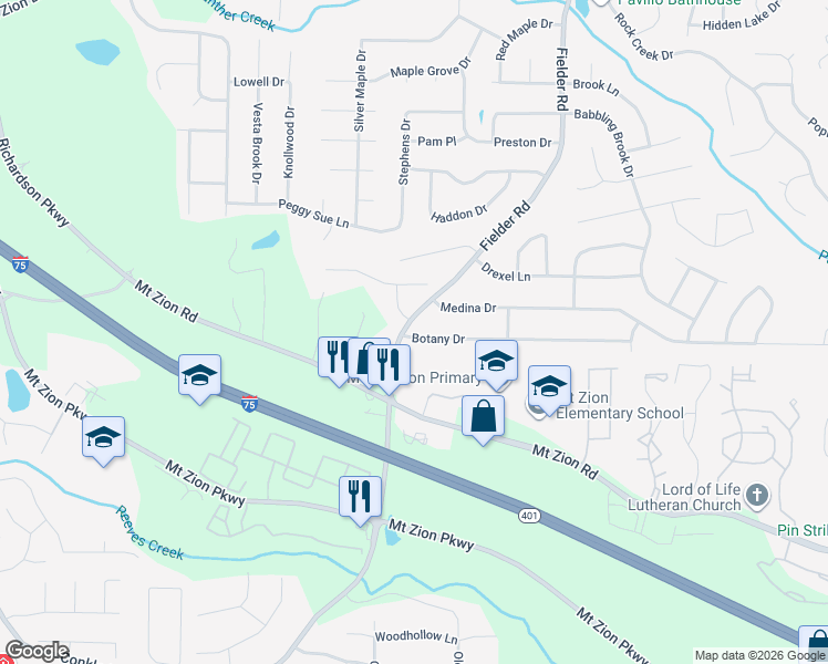 map of restaurants, bars, coffee shops, grocery stores, and more near 2830 Botany Drive in Jonesboro