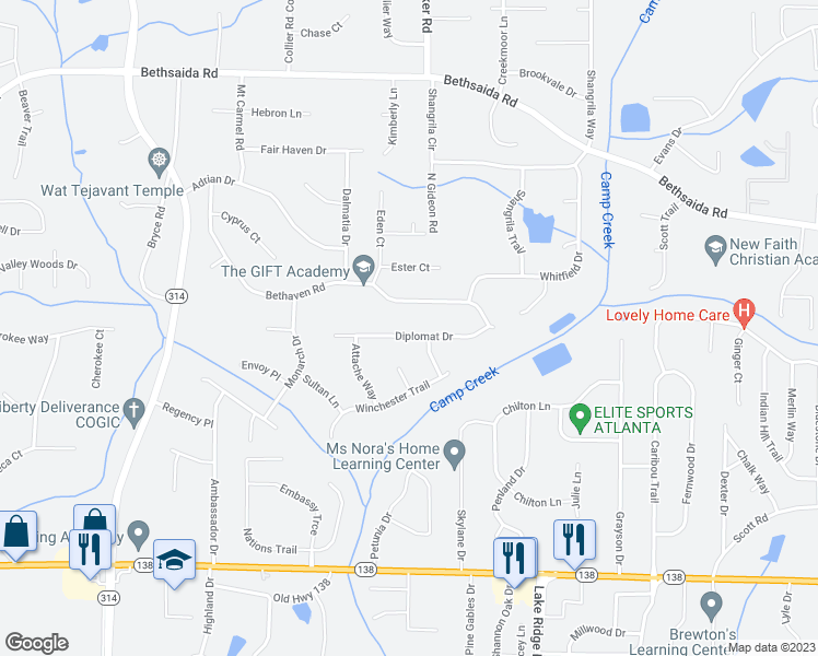 map of restaurants, bars, coffee shops, grocery stores, and more near 1430 Diplomat Drive in Riverdale