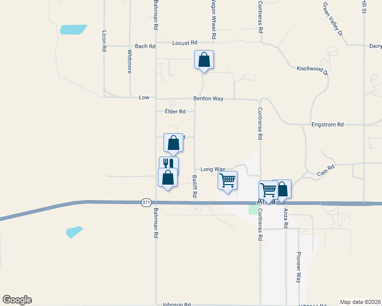 map of restaurants, bars, coffee shops, grocery stores, and more near 38757 Bailiff Road in Anza