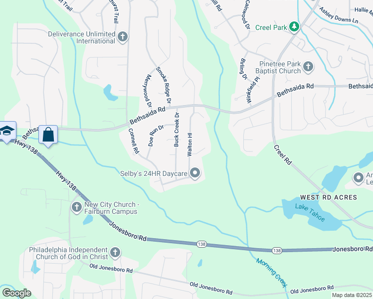 map of restaurants, bars, coffee shops, grocery stores, and more near 7307 Walton Hill in Fairburn
