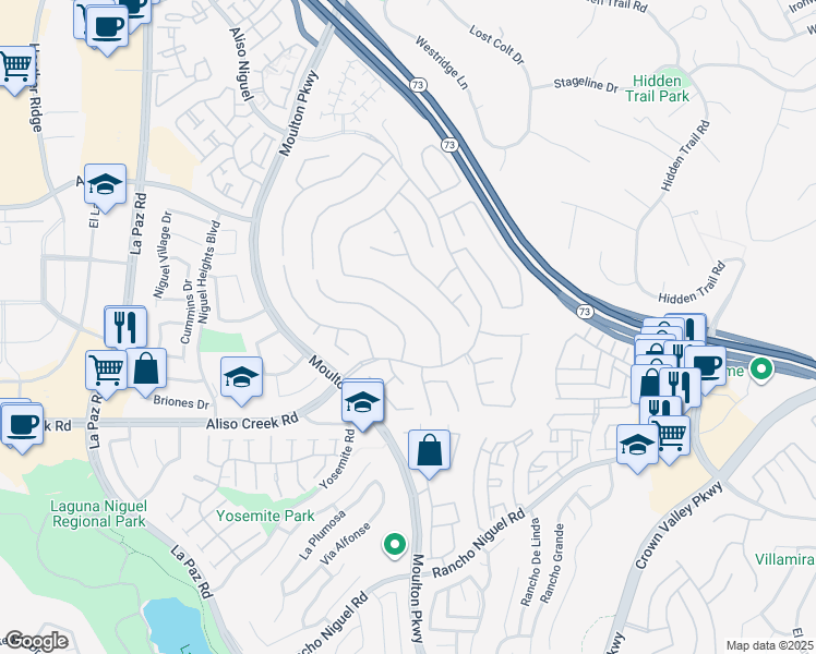 map of restaurants, bars, coffee shops, grocery stores, and more near 27822 Homestead Road in Laguna Niguel