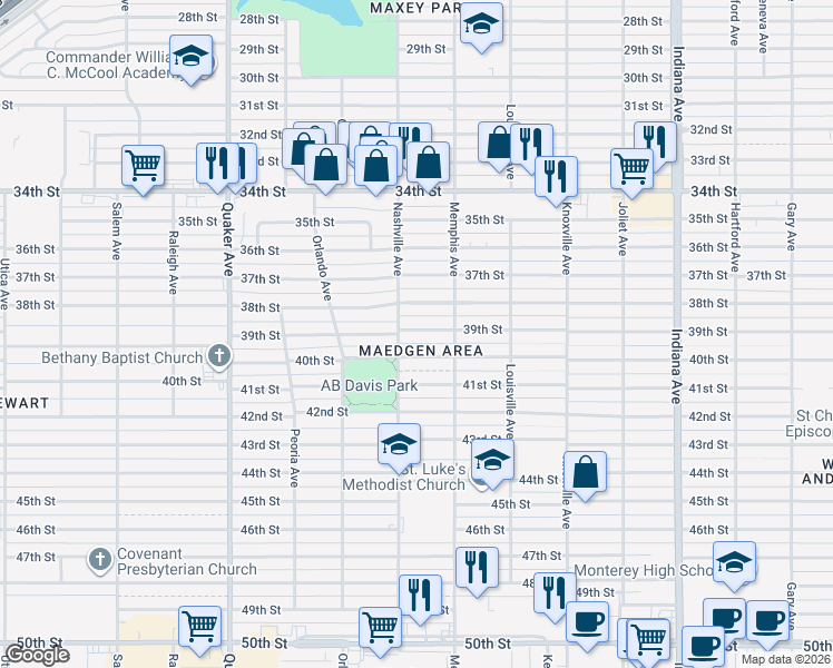 map of restaurants, bars, coffee shops, grocery stores, and more near in Lubbock