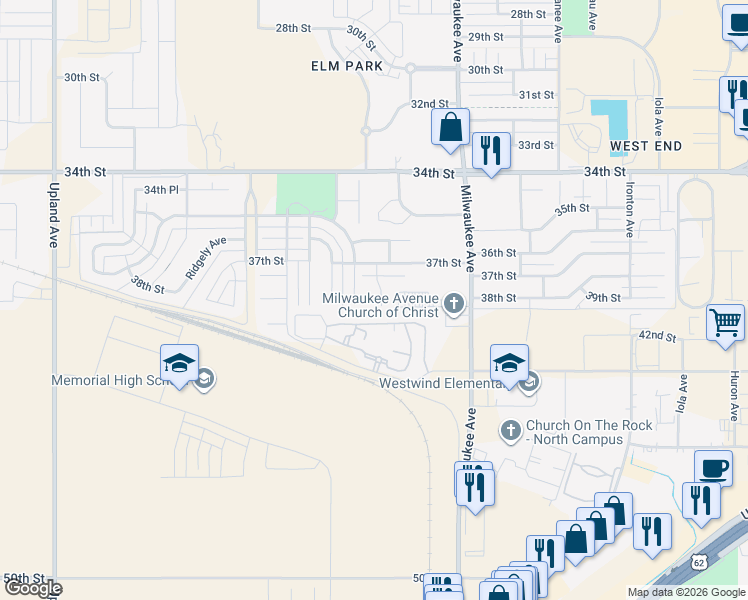 map of restaurants, bars, coffee shops, grocery stores, and more near 202 East Llano Avenue in Lubbock