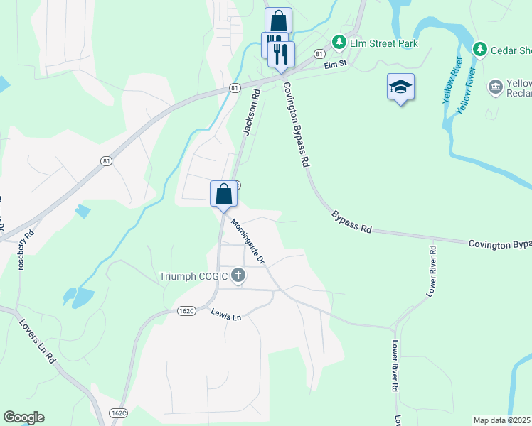 map of restaurants, bars, coffee shops, grocery stores, and more near 555 North Lake Drive in Covington