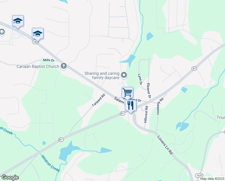 map of restaurants, bars, coffee shops, grocery stores, and more near 5798 Salem Road in Covington