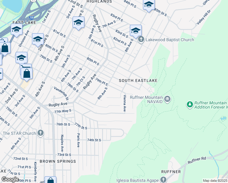 map of restaurants, bars, coffee shops, grocery stores, and more near 841 79th Street South in Birmingham