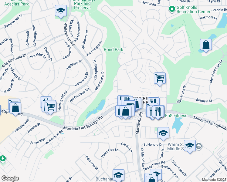 map of restaurants, bars, coffee shops, grocery stores, and more near 28420 Princessa Circle in Murrieta