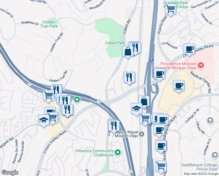 map of restaurants, bars, coffee shops, grocery stores, and more near 27930 Cabot Road in Laguna Niguel