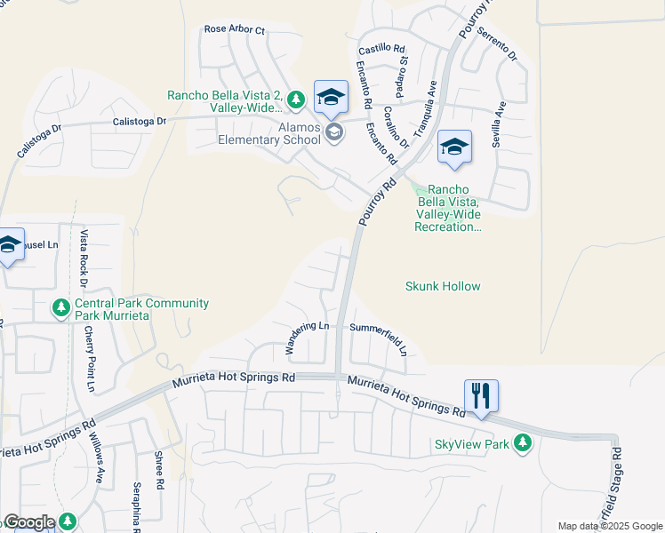 map of restaurants, bars, coffee shops, grocery stores, and more near 31490 Pear Blossom Circle in Murrieta