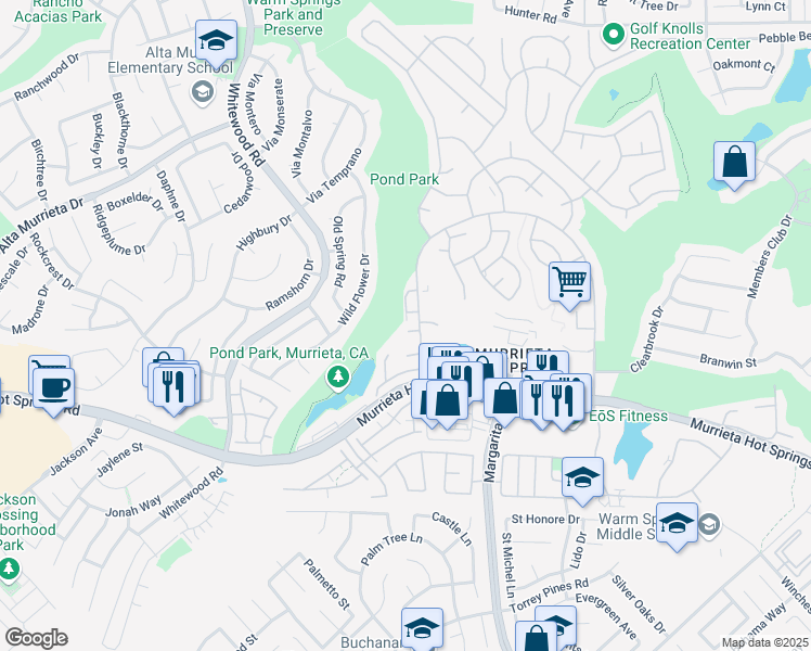 map of restaurants, bars, coffee shops, grocery stores, and more near 28420 Princessa Circle in Murrieta