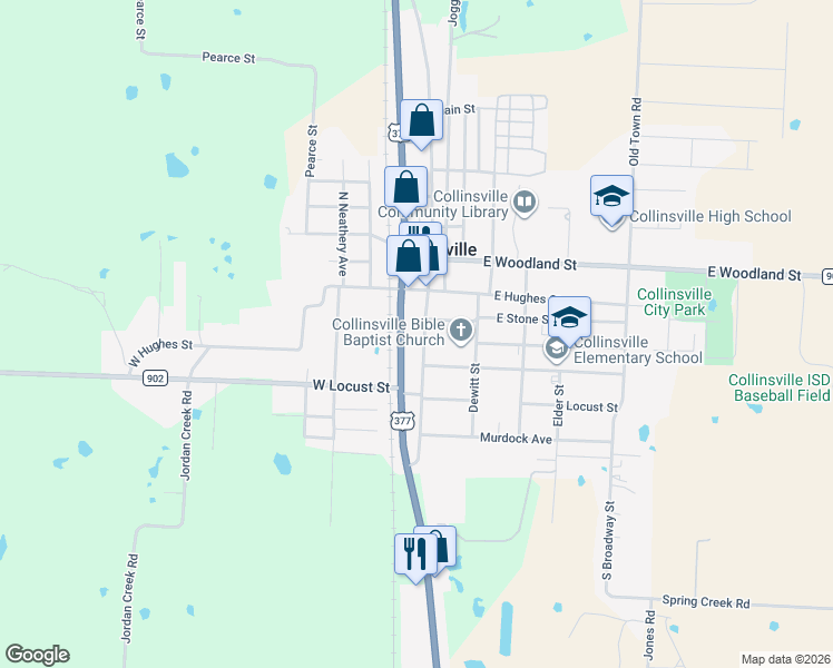 map of restaurants, bars, coffee shops, grocery stores, and more near 208 South Main Street in Collinsville