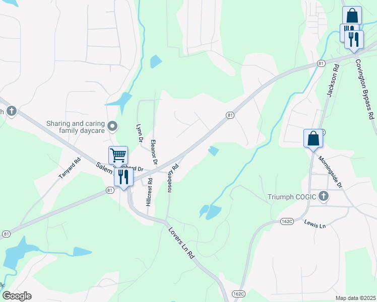 map of restaurants, bars, coffee shops, grocery stores, and more near 0 roseberry road in Covington