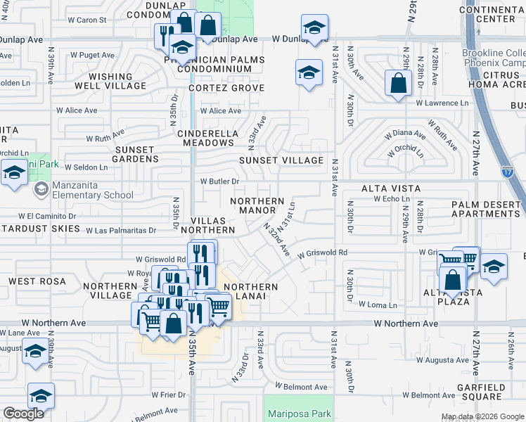 map of restaurants, bars, coffee shops, grocery stores, and more near 8413 North 32nd Avenue in Phoenix
