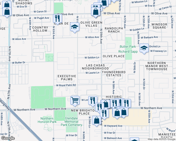 map of restaurants, bars, coffee shops, grocery stores, and more near North 60th Avenue in Glendale