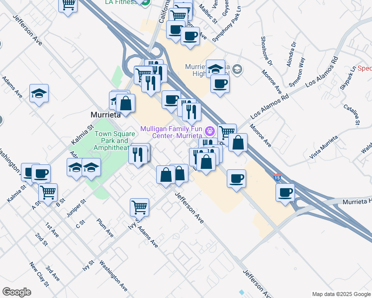 map of restaurants, bars, coffee shops, grocery stores, and more near 24909 Madison Avenue in Murrieta