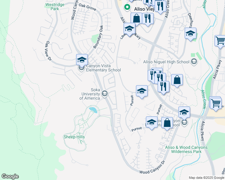 map of restaurants, bars, coffee shops, grocery stores, and more near 15 Charlemont Drive in Aliso Viejo