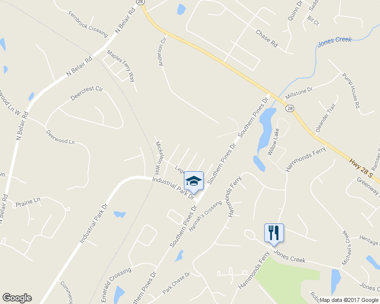 map of restaurants, bars, coffee shops, grocery stores, and more near 430 Snead Way in Evans