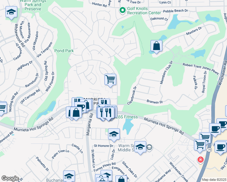 map of restaurants, bars, coffee shops, grocery stores, and more near 29980 Via Magnolia in Murrieta