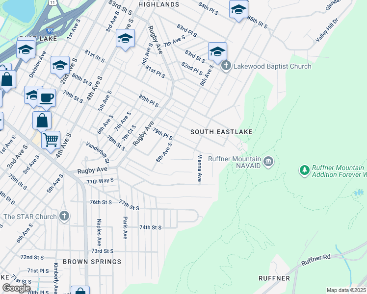 map of restaurants, bars, coffee shops, grocery stores, and more near 820 79th Place South in Birmingham