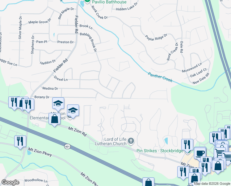 map of restaurants, bars, coffee shops, grocery stores, and more near 7134 Hazelwood Drive in Jonesboro