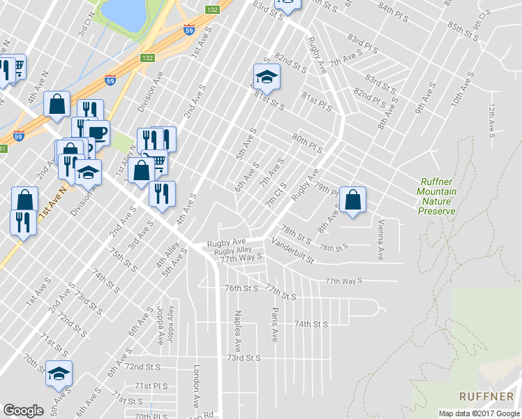 map of restaurants, bars, coffee shops, grocery stores, and more near 7804 7th Court South in Birmingham
