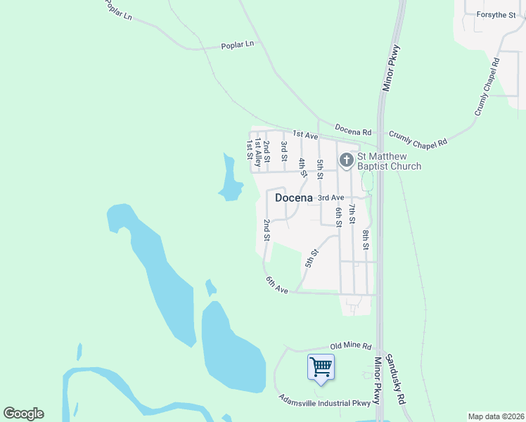 map of restaurants, bars, coffee shops, grocery stores, and more near 202 2nd Street in Adamsville