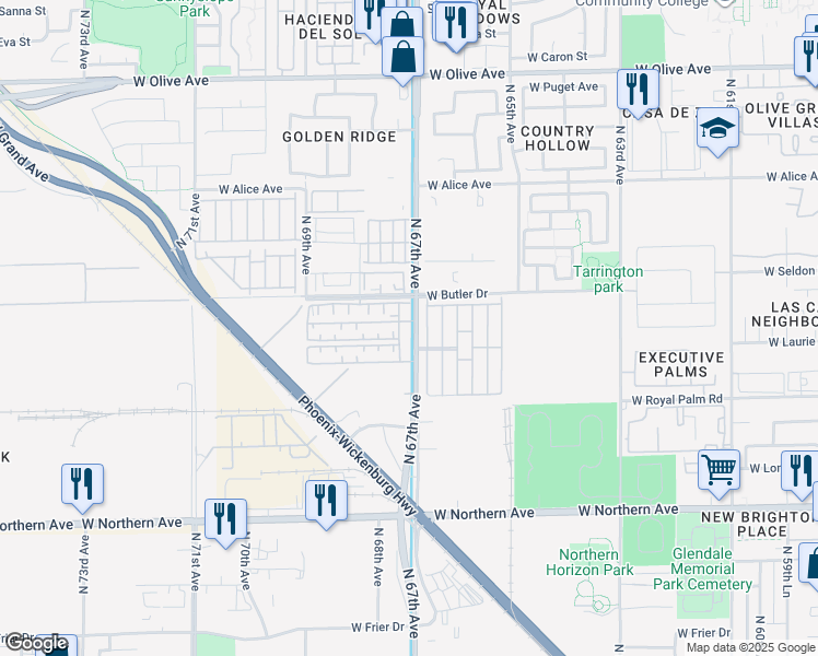 map of restaurants, bars, coffee shops, grocery stores, and more near 8450 North 67th Avenue in Glendale