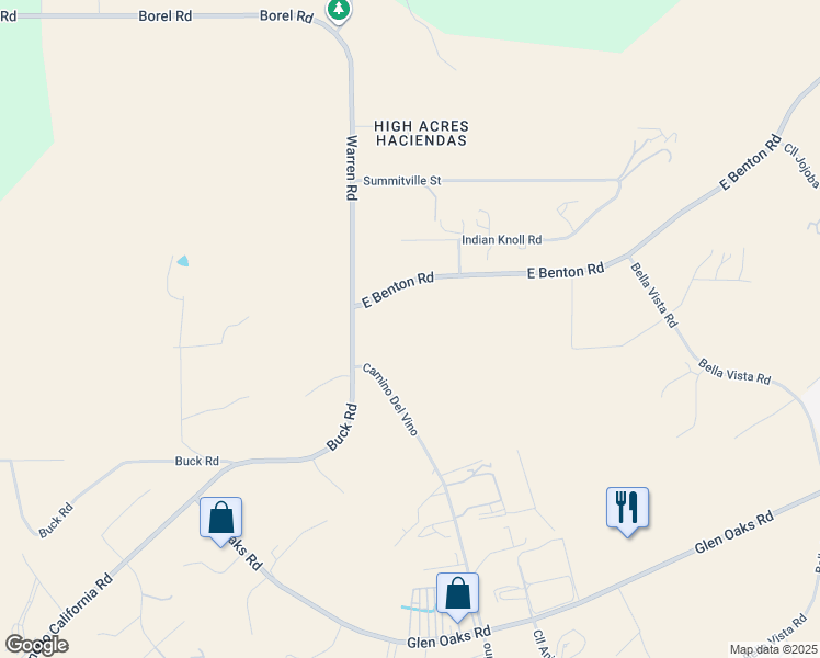 map of restaurants, bars, coffee shops, grocery stores, and more near 36051 East Benton Road in Temecula