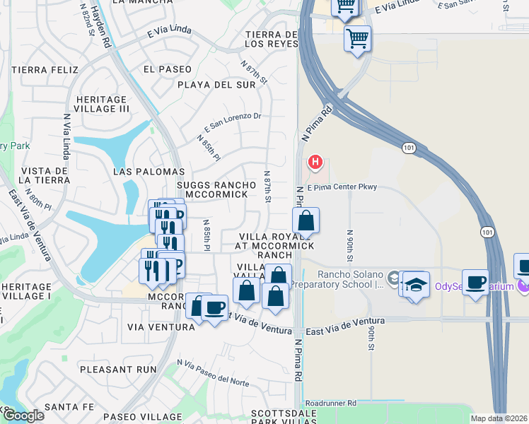 map of restaurants, bars, coffee shops, grocery stores, and more near 8625 East San Daniel Drive in Scottsdale
