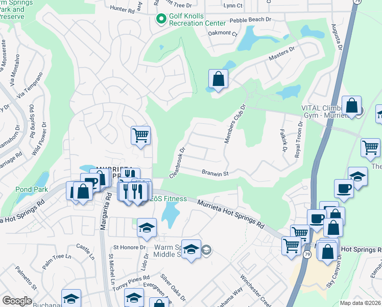map of restaurants, bars, coffee shops, grocery stores, and more near 29192 Gandolf Court in Murrieta