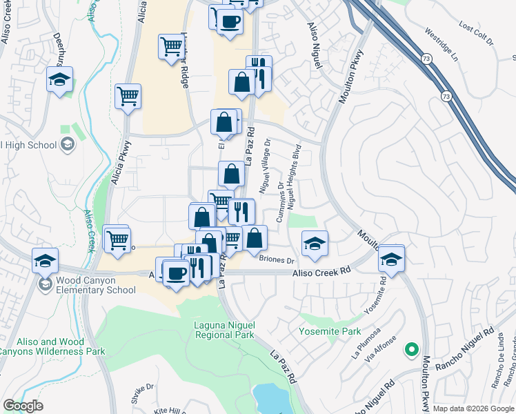 map of restaurants, bars, coffee shops, grocery stores, and more near 24201 Natalie Rae Lane in Laguna Niguel