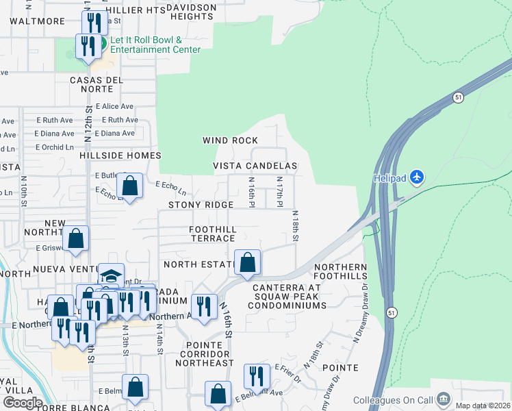 map of restaurants, bars, coffee shops, grocery stores, and more near 8415 North 17th Street in Phoenix