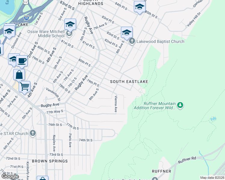 map of restaurants, bars, coffee shops, grocery stores, and more near 817 79th Place South in Birmingham