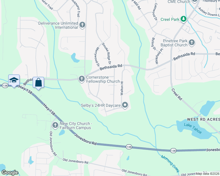 map of restaurants, bars, coffee shops, grocery stores, and more near 120 Buck Creek Court in Fairburn