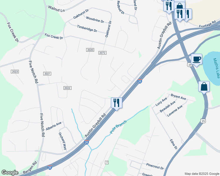map of restaurants, bars, coffee shops, grocery stores, and more near 105 Foxwood Court in North Augusta