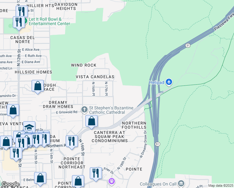 map of restaurants, bars, coffee shops, grocery stores, and more near 8416 North 18th Street in Phoenix