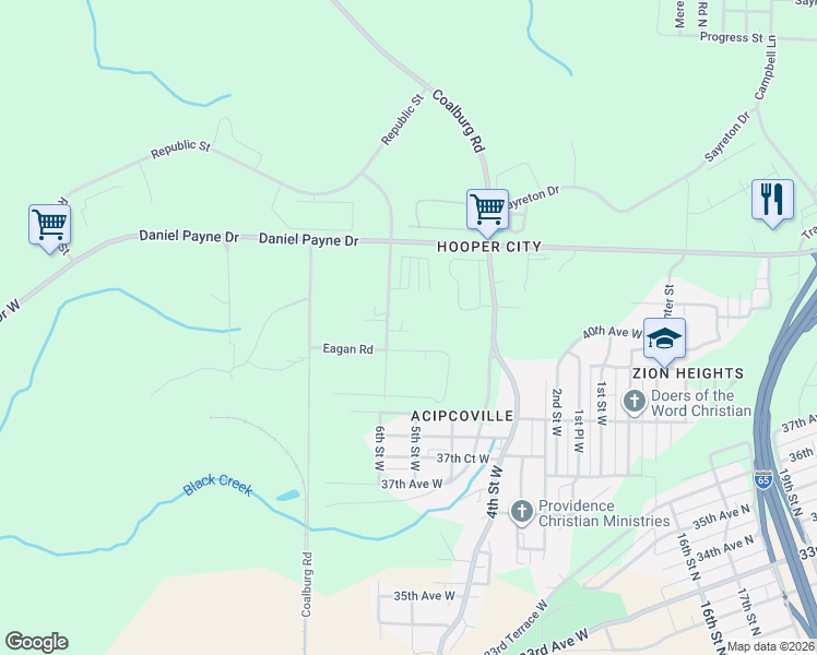 map of restaurants, bars, coffee shops, grocery stores, and more near 4201 Acipco Industrial Drive in Birmingham