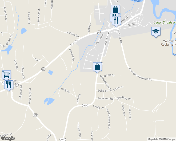 map of restaurants, bars, coffee shops, grocery stores, and more near 300 Wynfield Drive in Covington