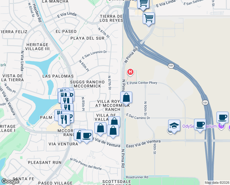 map of restaurants, bars, coffee shops, grocery stores, and more near 8717 East San Daniel Drive in Scottsdale