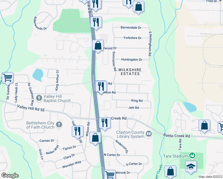 map of restaurants, bars, coffee shops, grocery stores, and more near 692 Johnson Road in Jonesboro
