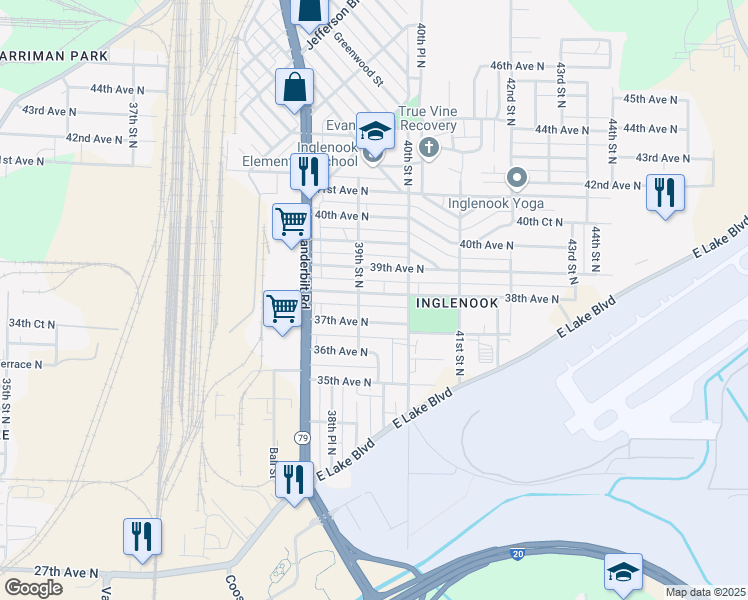 map of restaurants, bars, coffee shops, grocery stores, and more near 3900 38th Avenue North in Birmingham