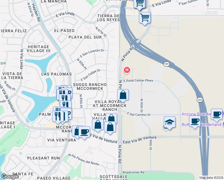 map of restaurants, bars, coffee shops, grocery stores, and more near 8717 East San Daniel Drive in Scottsdale